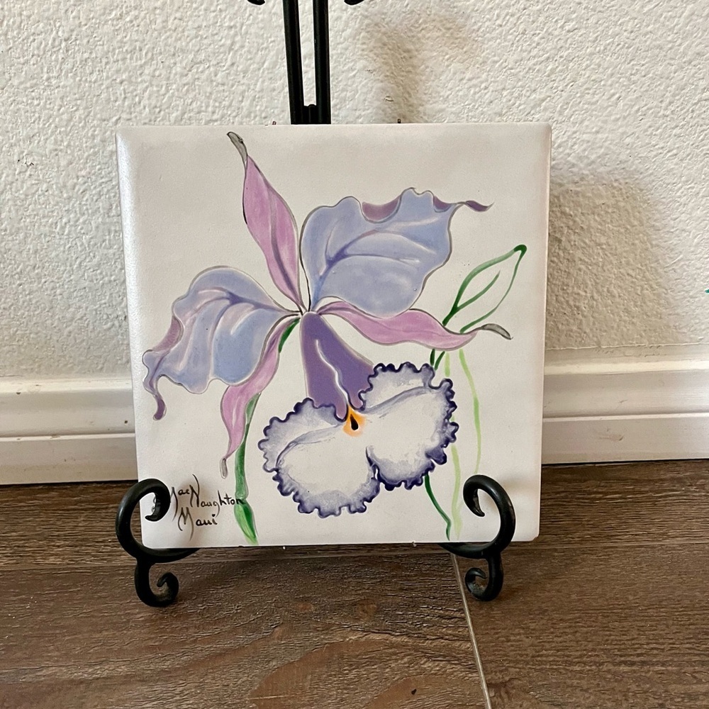 Hand-Painted Floral Tile Art by J. MacNaughton 8/8 inch